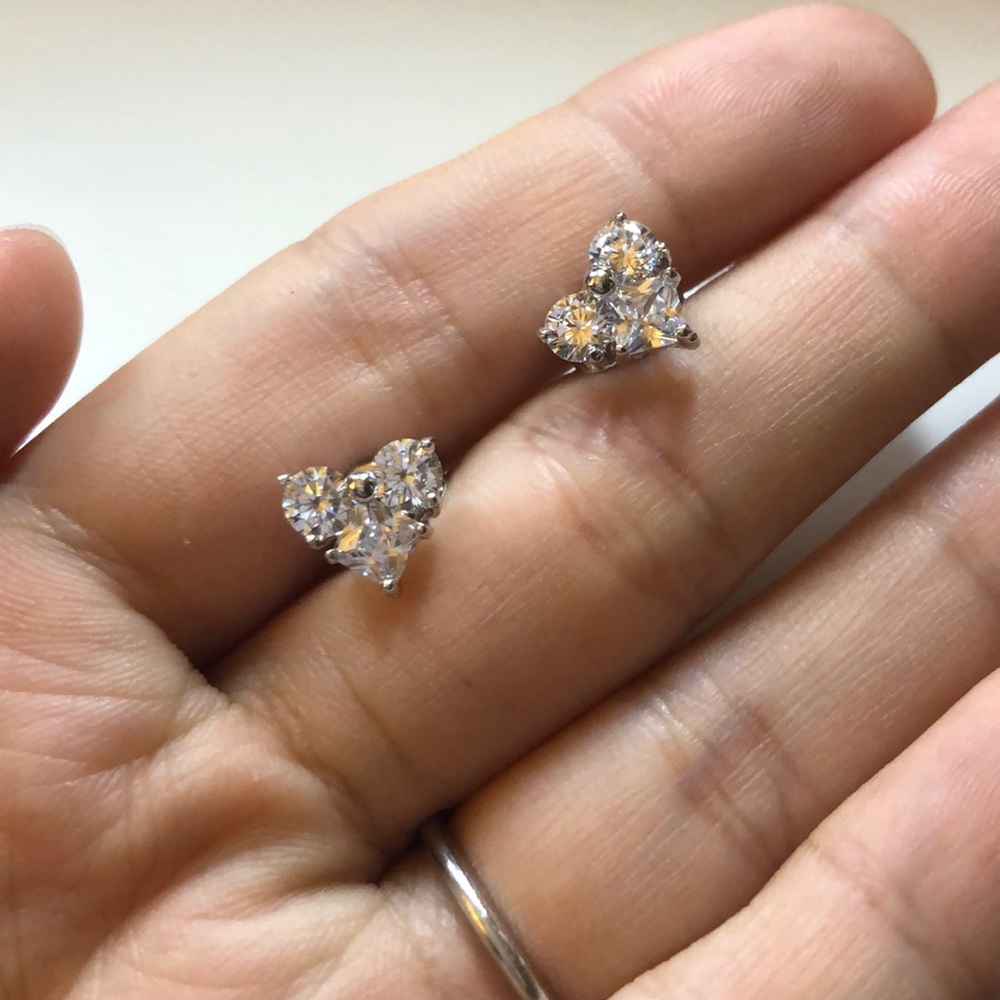 Sterling Silver Cubic Zirconia Heart Stud Earrings
